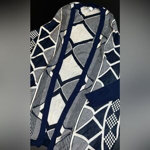 LOFT Navy and White Geometric Cardigan